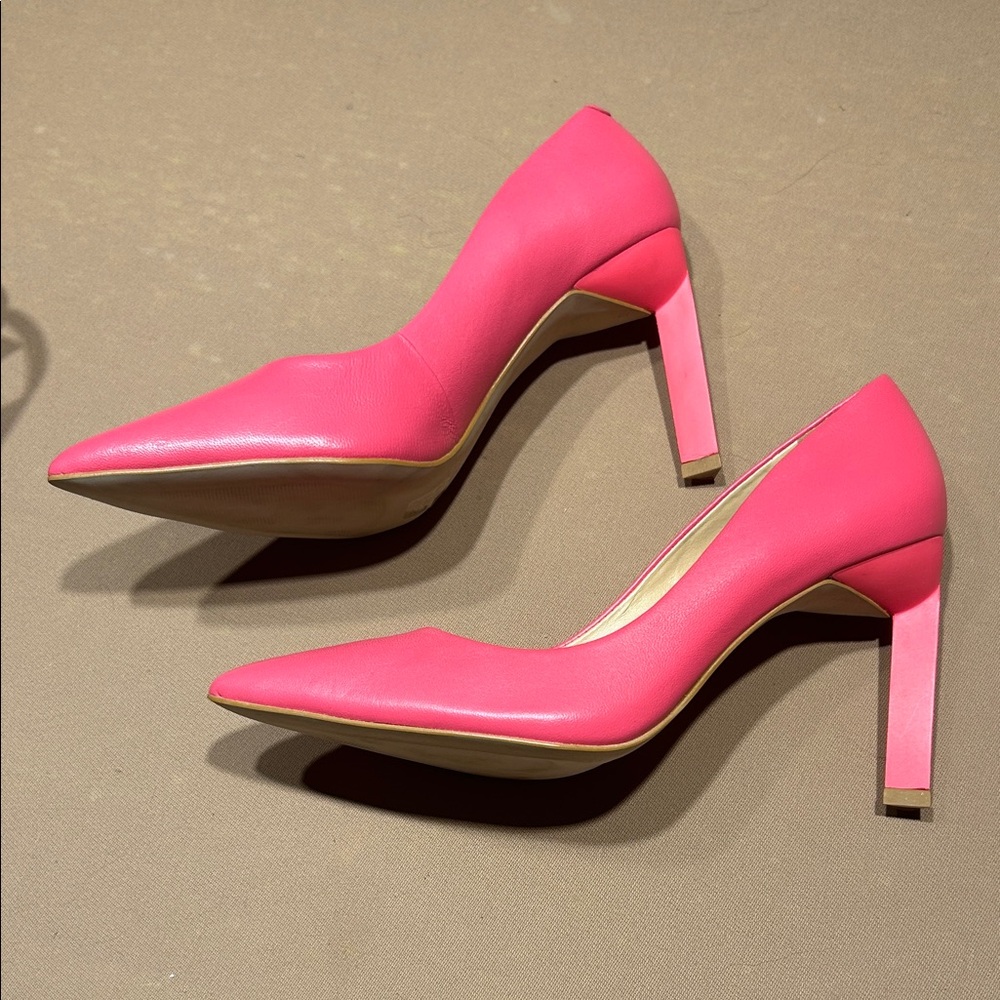 Saks Fifth Avenue Pink Leather Pointed-Toe Pumps - Picture 2 of 4